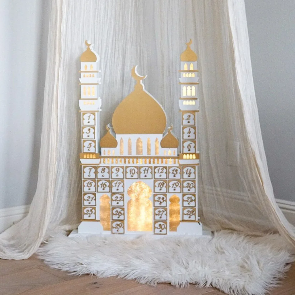 Ramadan Advent Calendar with Drawer Box Wooden Castle Calendar Cabinet For Eid Mubarak Ramadan Kareem Muslim Party Decoration