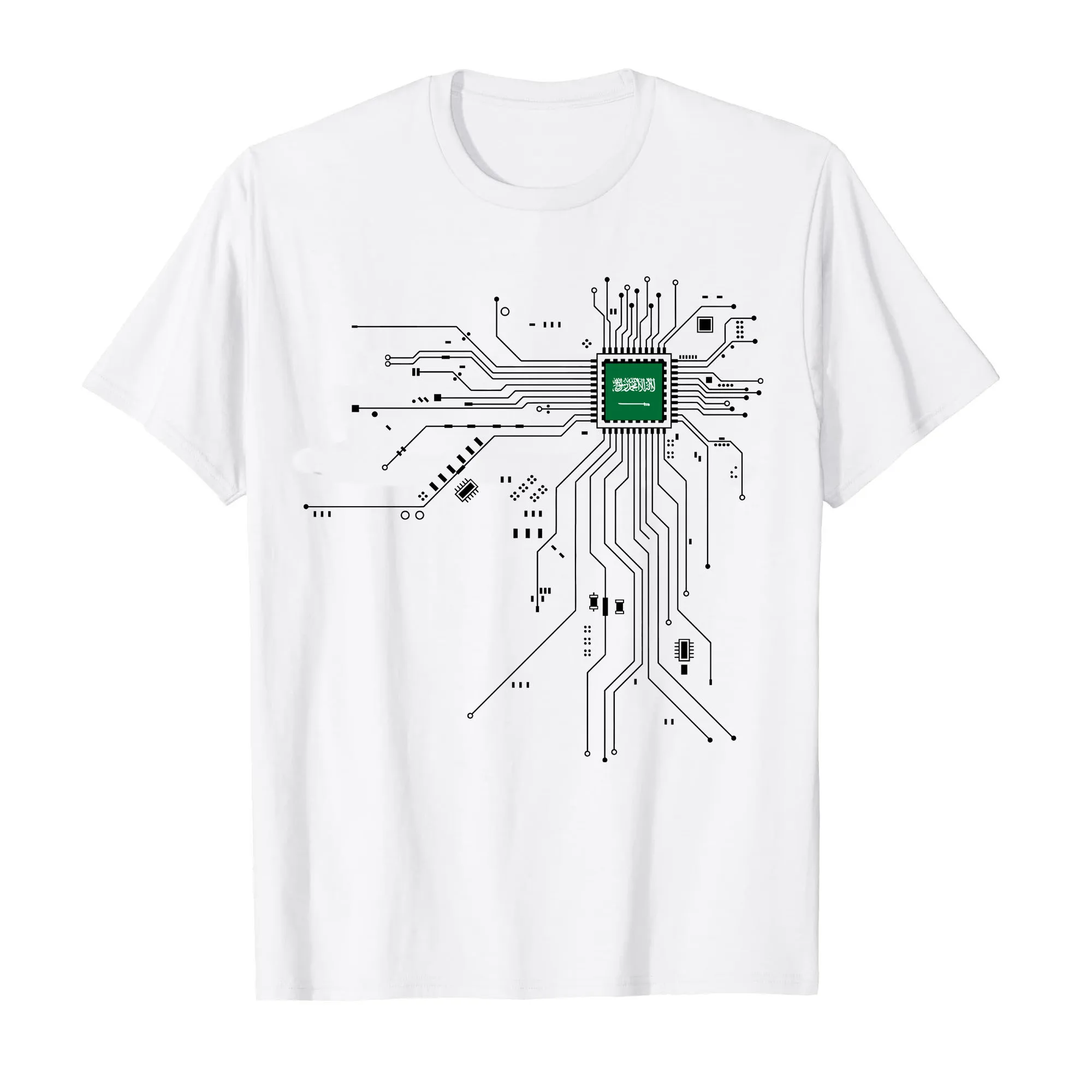 2022 Saudi Arabia sau Country Flag CPU Processor Circuit Diagram T shirts Men Women T-Shirts Tops Cotton Tees