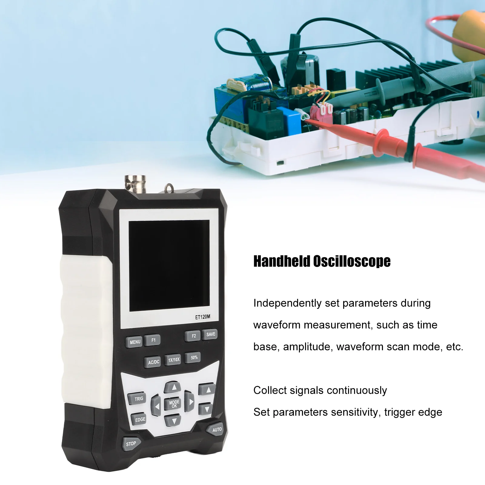 

Handheld Oscilloscope 120MHz Waveform Bandwidth High Accuracy 2.4in TFT Digital Color Analog Oscilloscope Kit