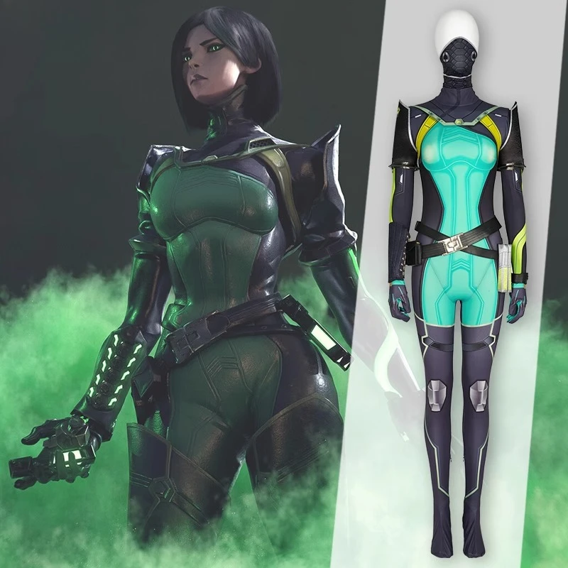 

[Customized]Game Valorant Viper Cosplay Costumes Women Combat Uniform Jumpsuit Short Black Bodysuit Halloween Carnival Party Set