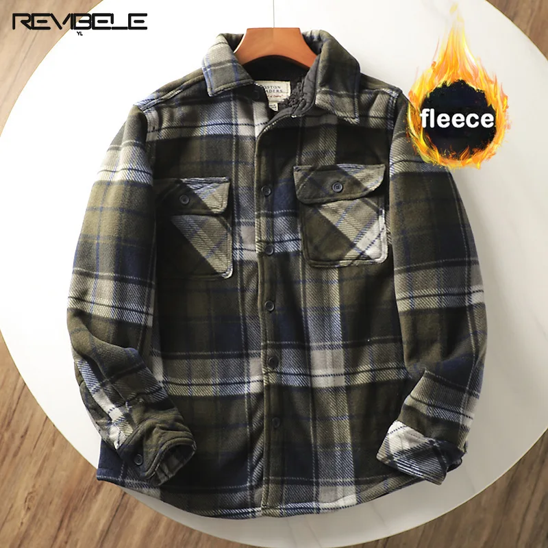 Mens Winter Fleece Linend Warm Plaid Shirt Jacket Casual Long Sleeve Flannel Checked Shirt Men Western Cowboy Button Up Tops