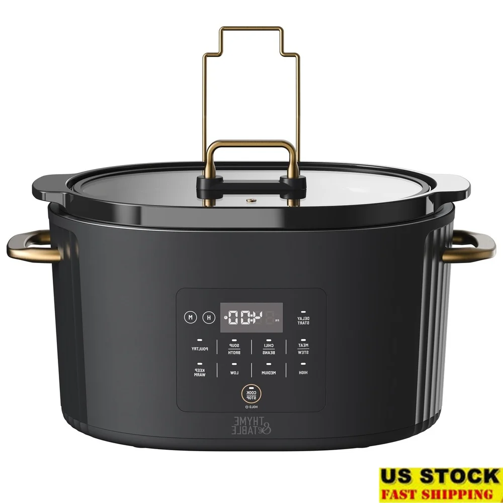 

6 QT Slow Cooker Non-Stick Ceramic Pot Tempered Glass Lid 8-in-1 Functionality Custom Presets Easy Clean-Up Cool-Touch Handles