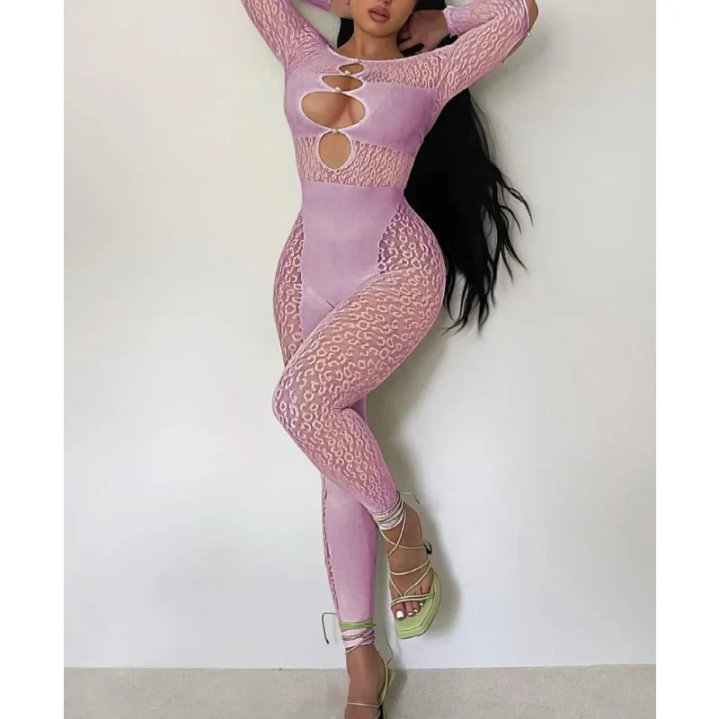 الفهد الفيروسية ارتداءها اللؤلؤ مزين شبكة الملابس الداخلية مغر الجاكار Catsuit للنساء Flirtatious انظر من خلال الزي