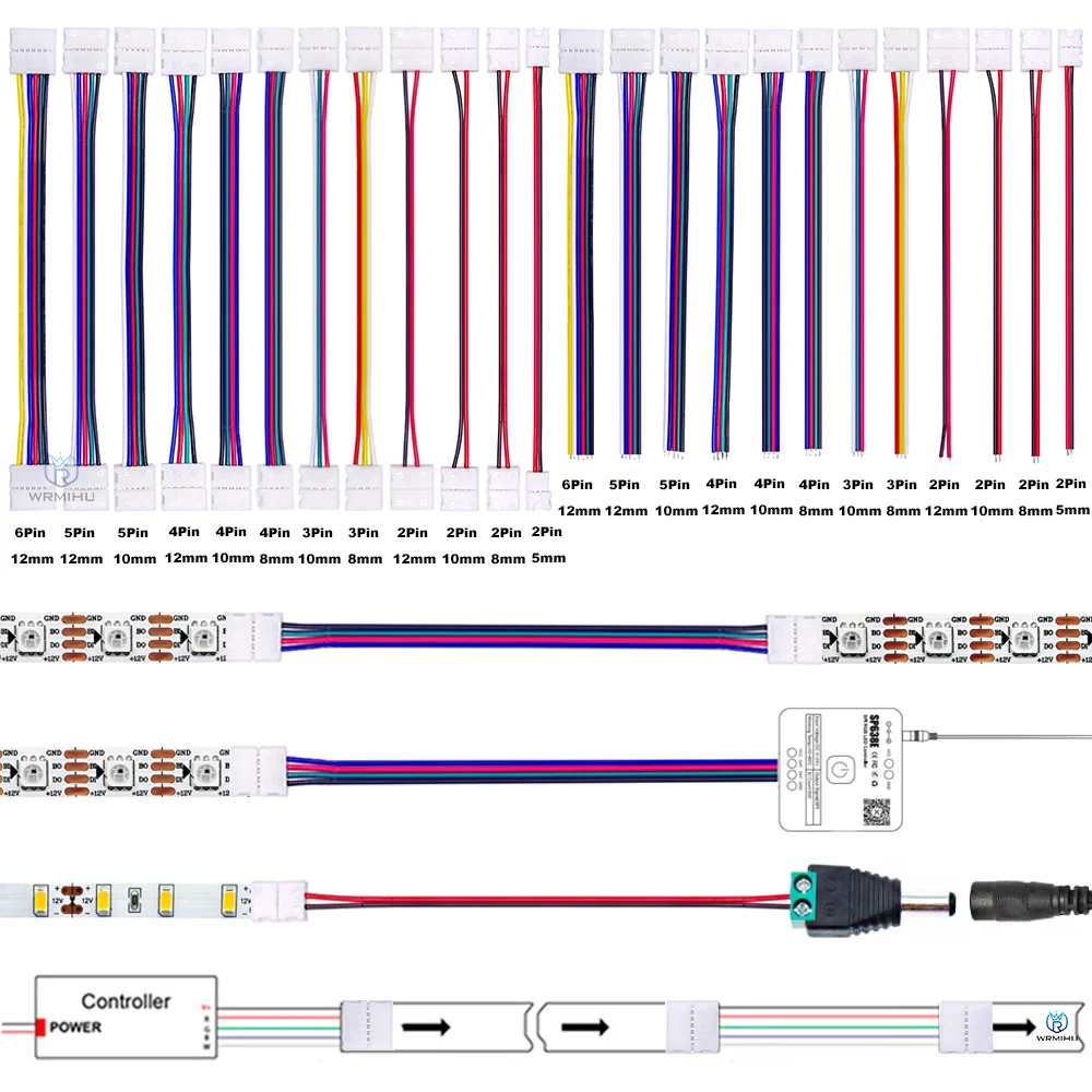 LED Strip Connectors Extension Wire Terminal Splice No Soldering 2Pin 3Pin 4Pin 5Pin 6Pin 5/8/10/12mm 22AWG RGB 5050 Strip Light