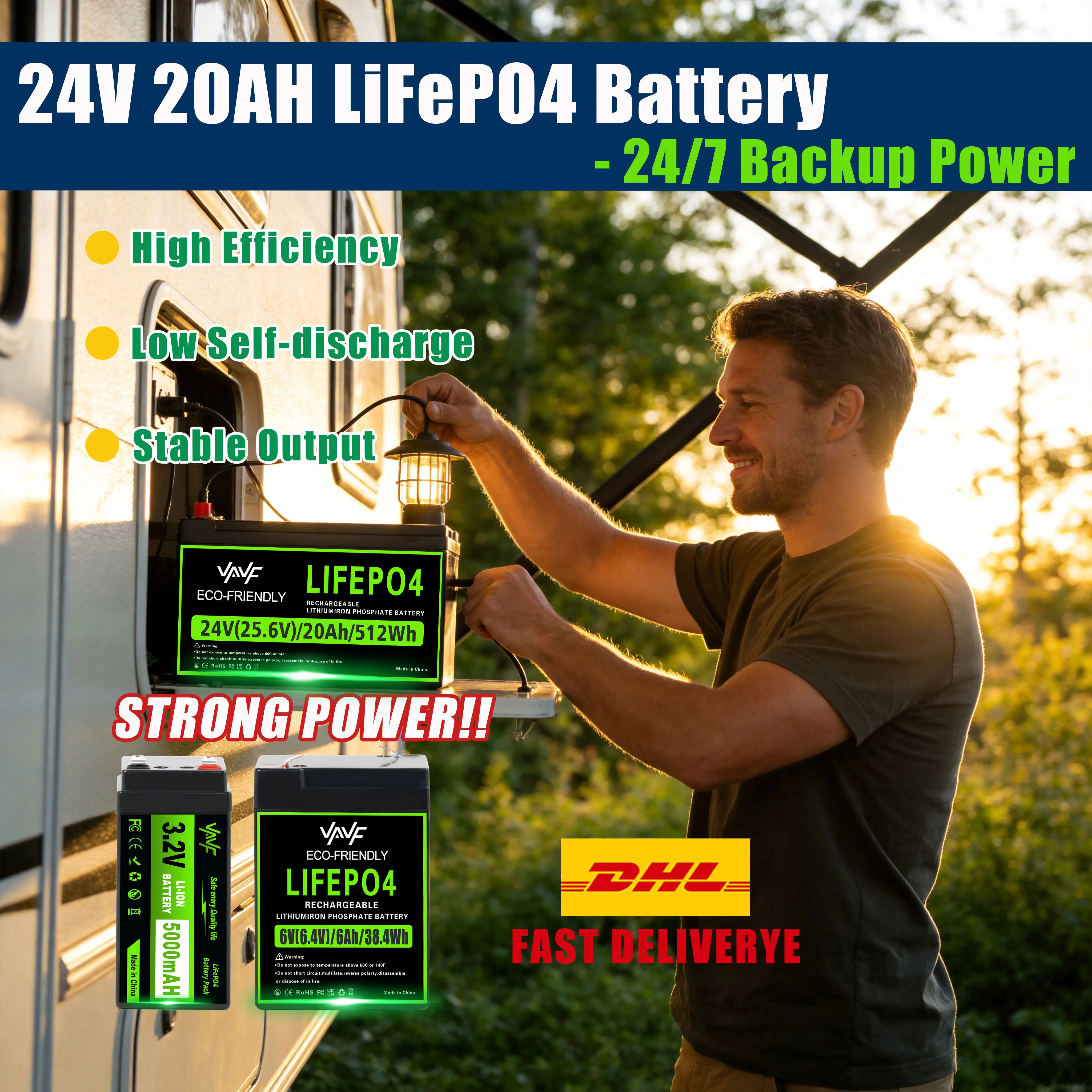 

LiFePO4 Battery 24V 20000mAh with Built-in BMS,4000+Cycles,Perfect for Solar Power Systems,RVs,Marine Vessels,Off-Road Trips