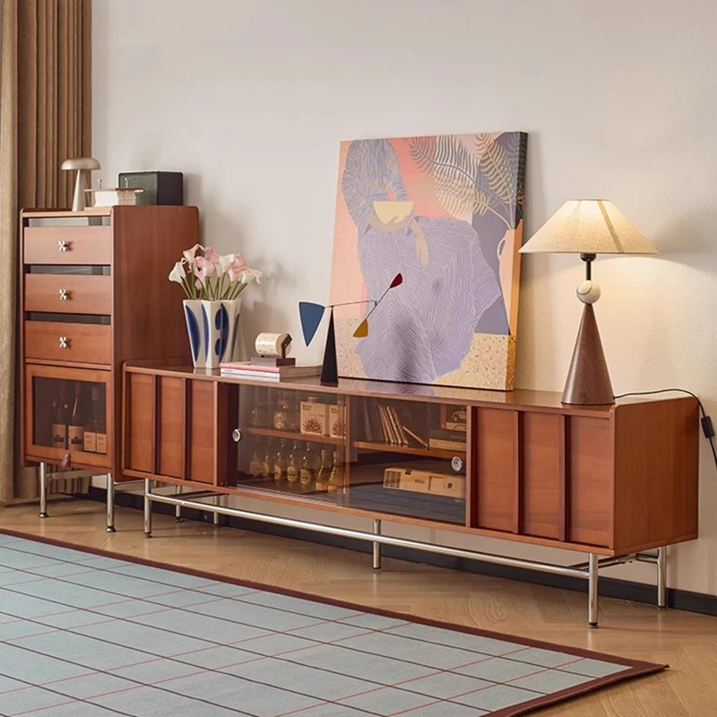 

French Retro Tv Stand Metal Legs Mid Century Beauty Trendy Tv Stand Minimalist Elegant Muebles De Salón Tv Furniture Living Room
