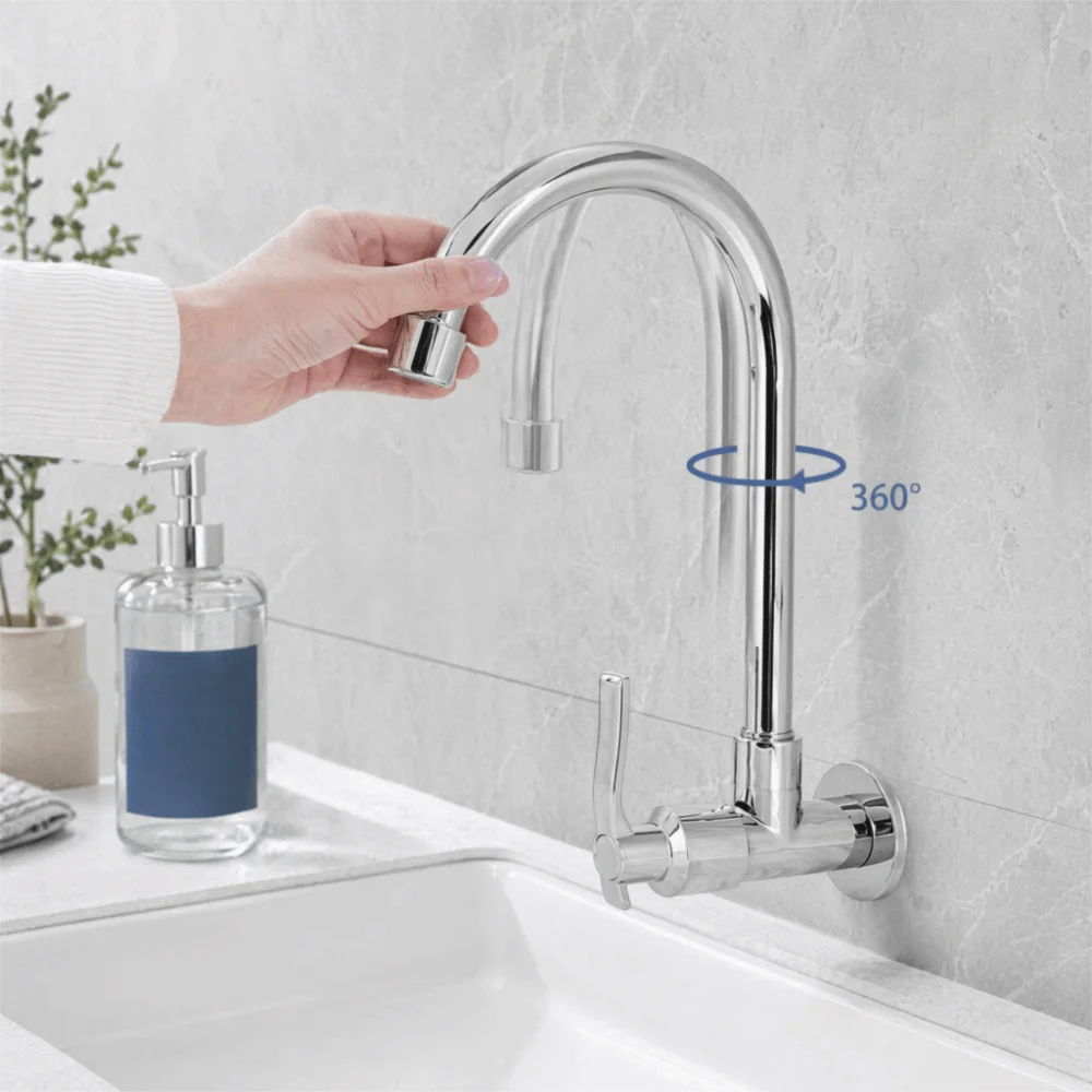 Wall Mounted Faucet Single Cold Water Stainless Steel Faucet Tap G1/2in Connection 360 Rotation Water Tap Garden