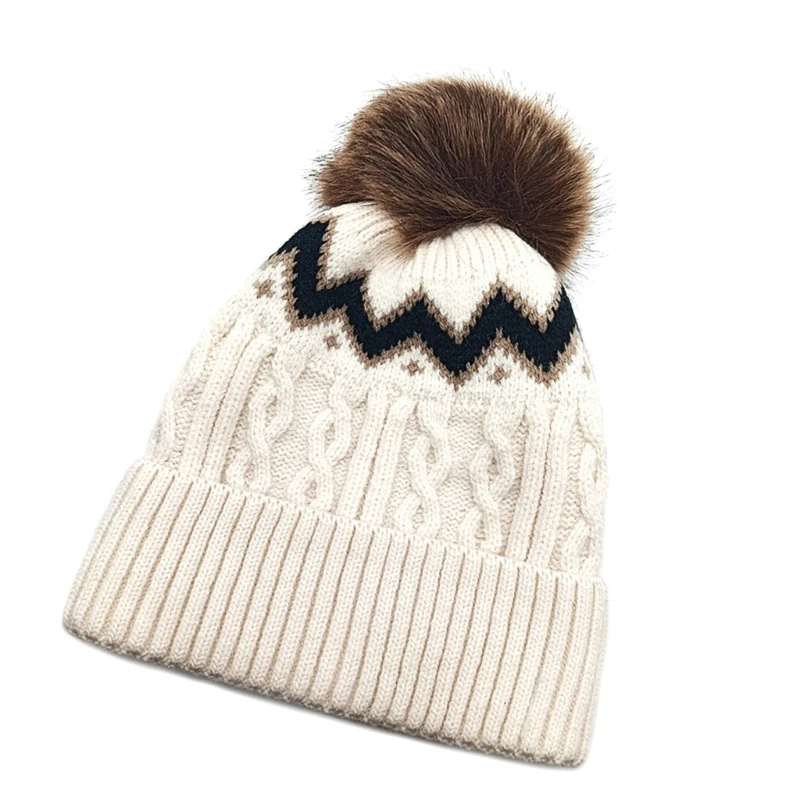 Stretchy Pullover Hat with Colorful and PomPoms for Cold Weather