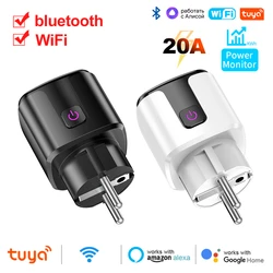 Tuya-Bluetoothとwifiを備えたスマートソケット,EUプラグ,20a,電源監視,タイマー出力,子供,Google Home,alice,smartThings,alexa