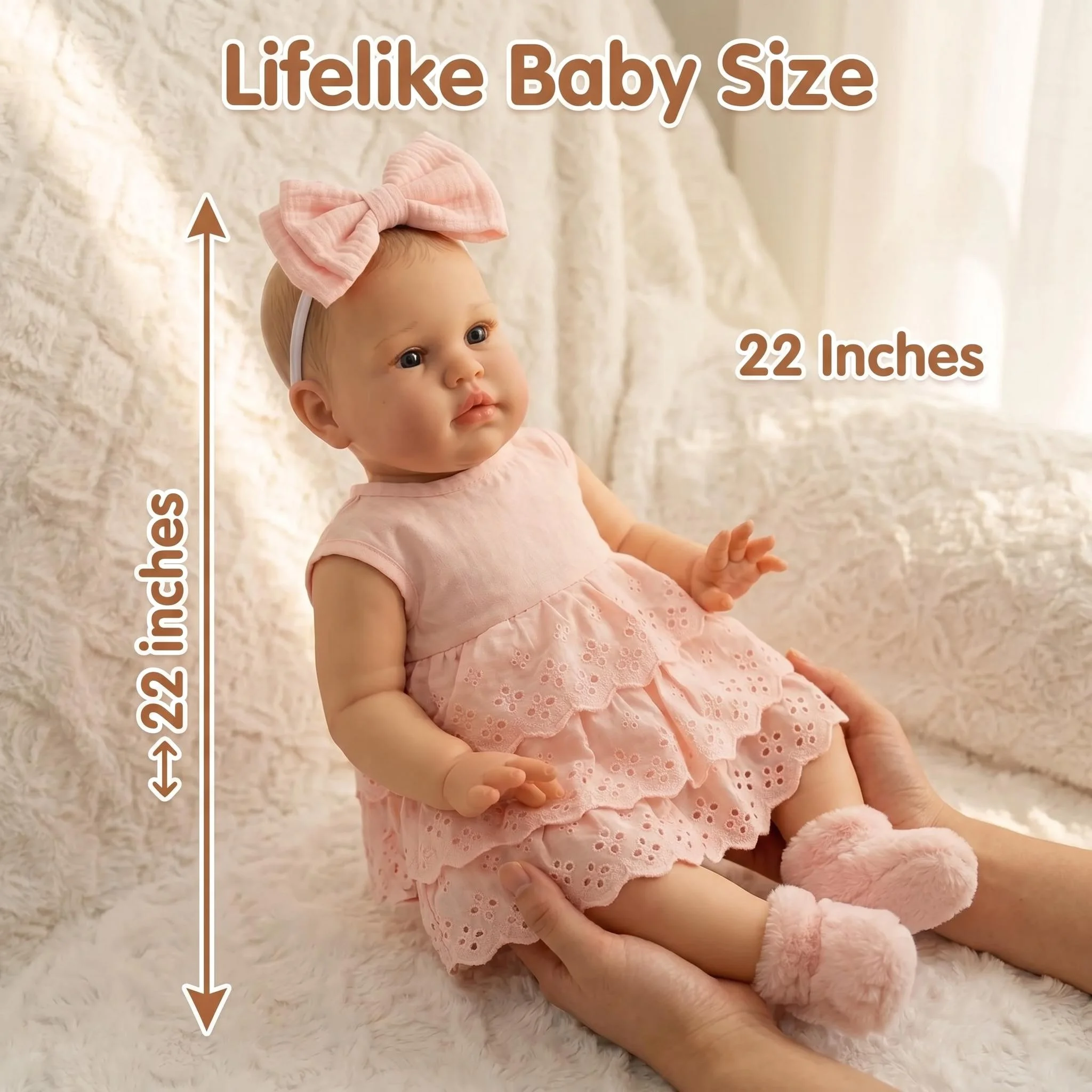 NPK 22 Inch Reborn Baby Doll Ellie Toddler Lifelike Soft Touch 3D Skin Art Doll with Hand Drawn Hair Newborn Simulation Doll