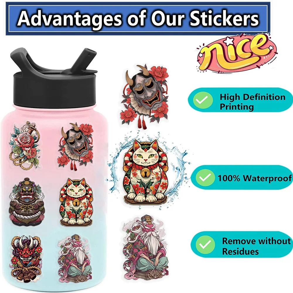 50/100 قطعة من ملصقات فن الوشم اليابانية الشفافة - شارات PET مقاومة للماء لتزيين القصاصات والجيتار والكمبيوتر المحمول