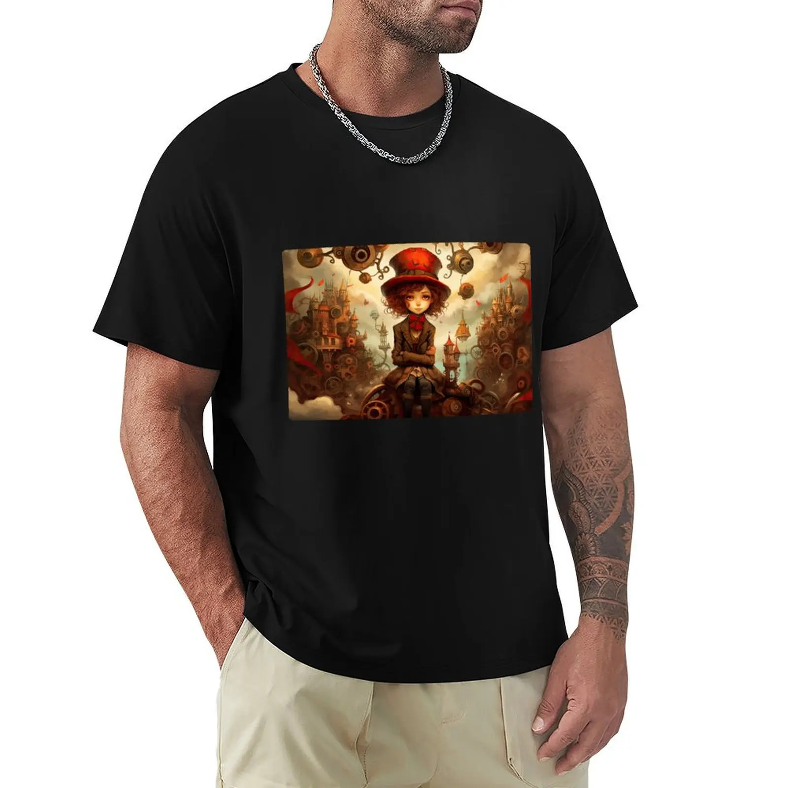 Steampunk Girl in Red Hat T-Shirt Lightweight Running T-Shirt