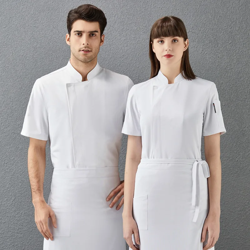 

Chef's work uniform for kindergarten kitchen, men's cafeteria staff clothing, women's white chef's uniform, short-sleeved, thin