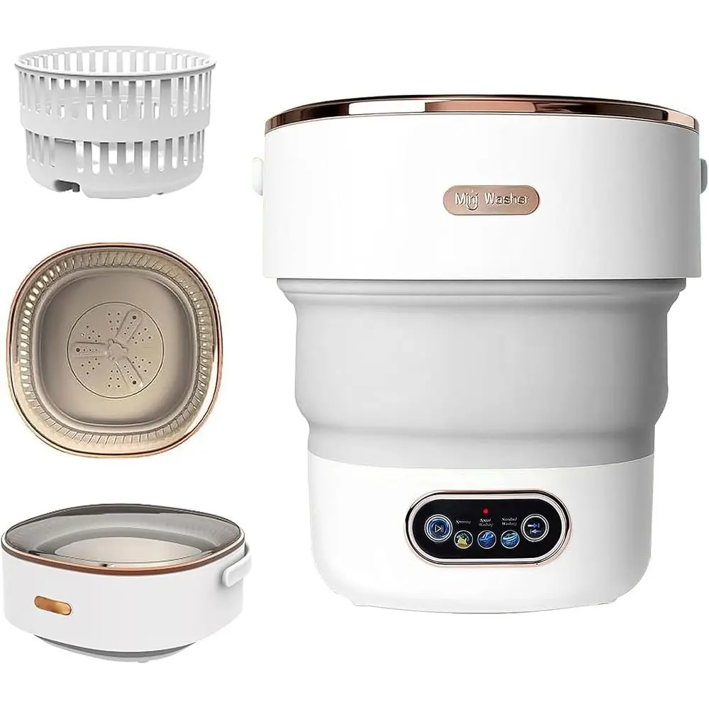 15L Collapsible Mini Washer with 3 Cleaning Modes, Drain Basket, Foldable Laundry Machine for Travel, Camping, Dorms, RVs, Apart