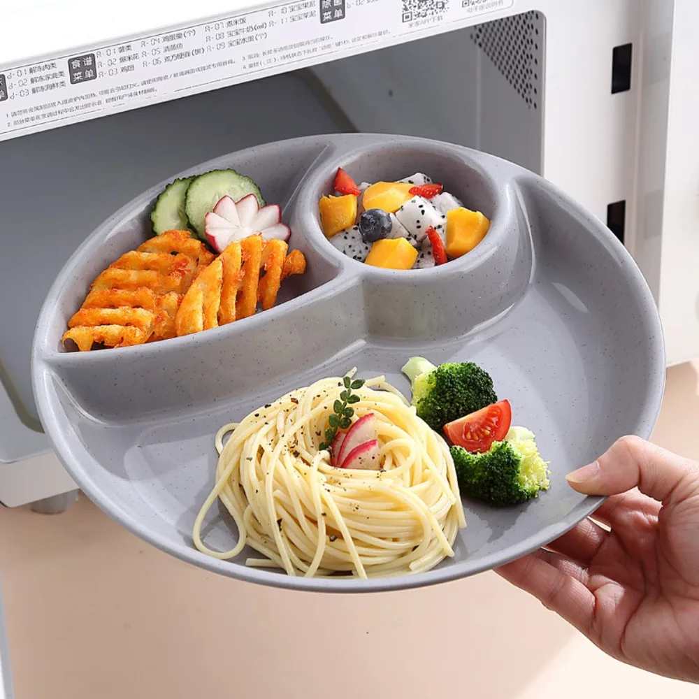 

2pcs Kitchen Tableware Round Food Plate Plastic Thickened Divided Dinner Plate Microwavable Fruit Serving Tray Kindergarten