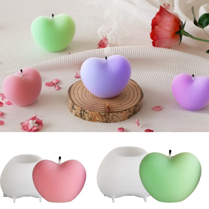 3D Love Candle Silicone Mold DIY Flat Bottomed Heart Shape Aromatherapy Handmade Soap Crystal Epoxy Resin Molds Cake Decor Tools