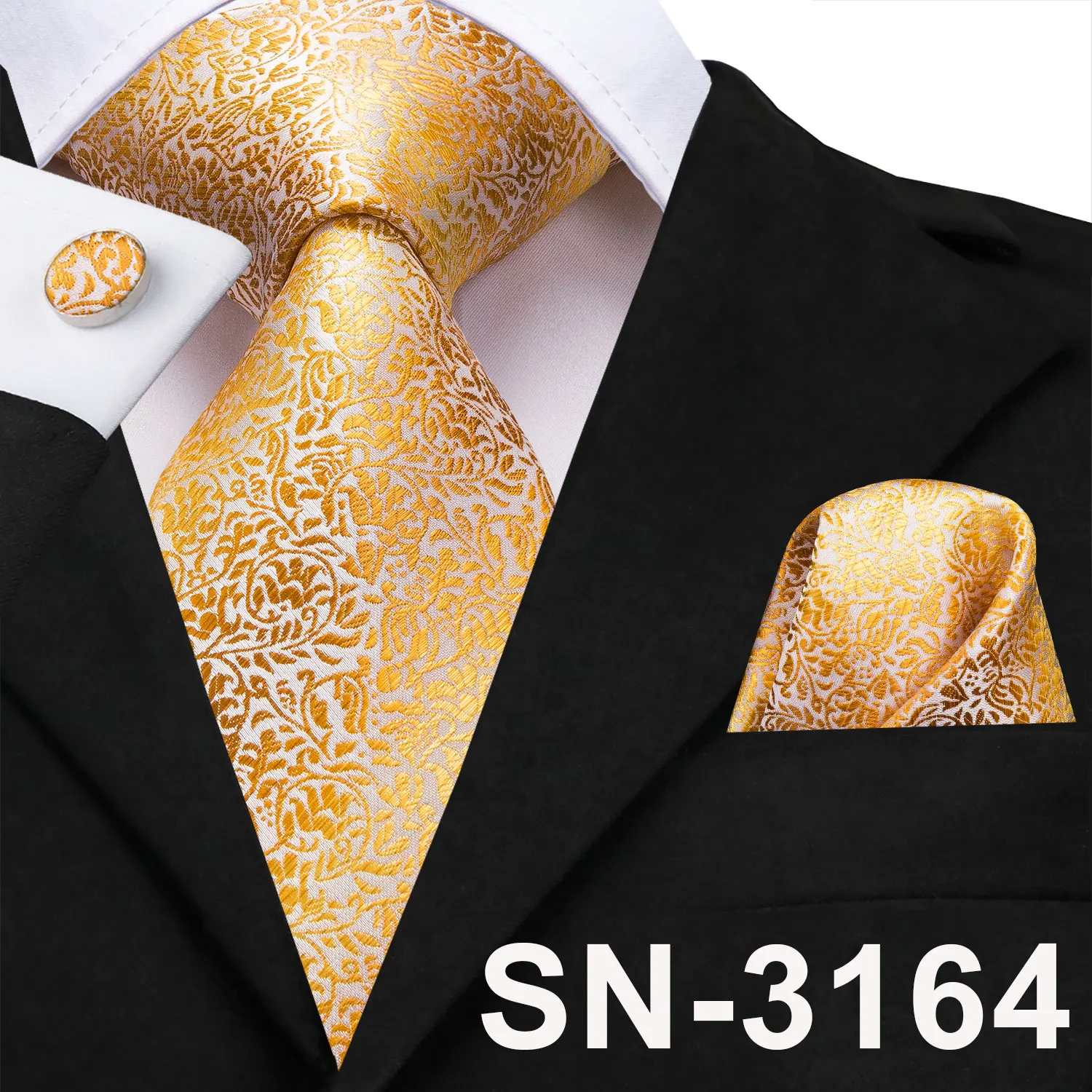 Men's Champagne Ivory White Solid Tie & Cufflinks Set, Wedding