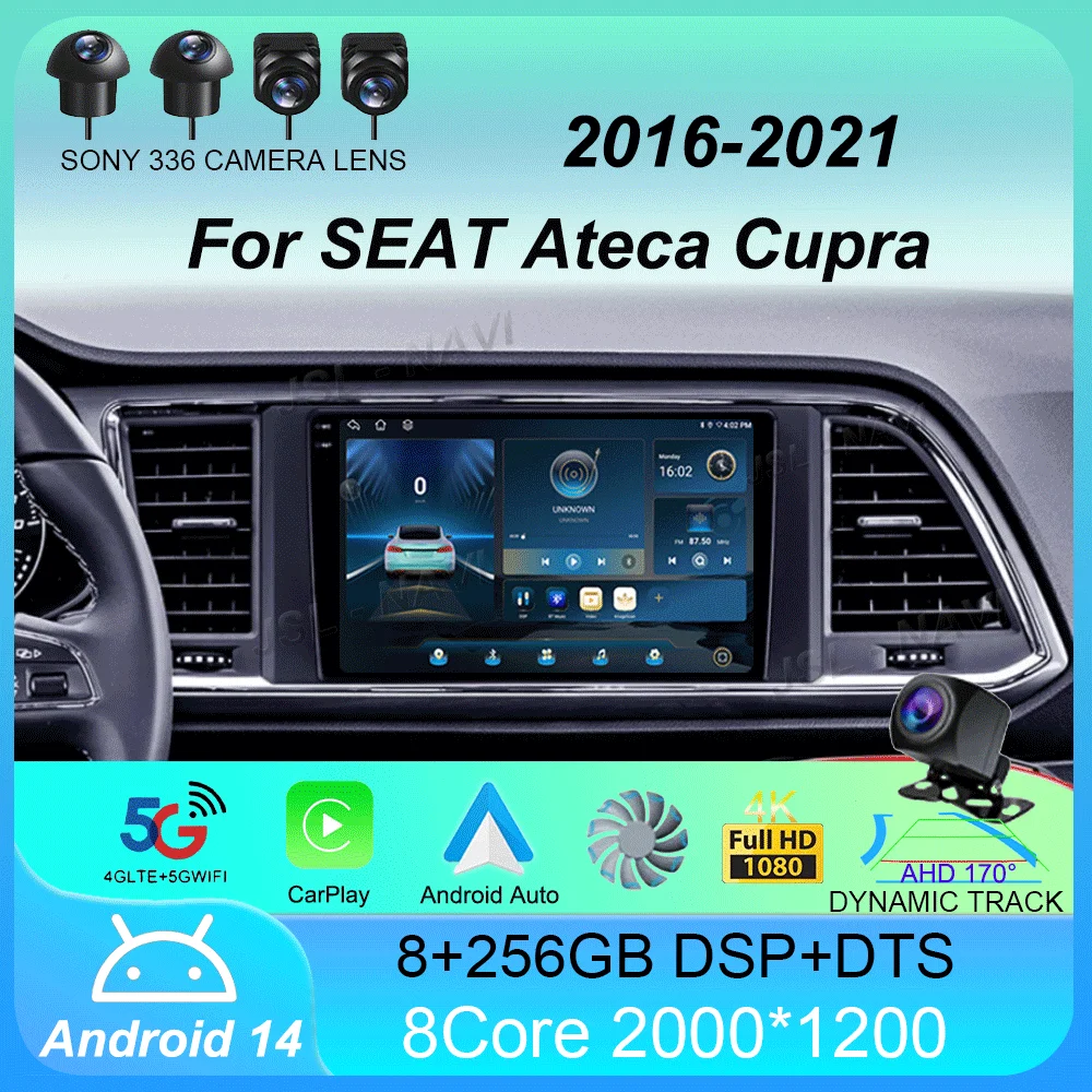 Car Radio Android 14 Carplay Auto 2K Screen Multimedia Player For SEAT Ateca Cupra 2016 - 2021 2 Autoradio Stereo 2din Head Unit