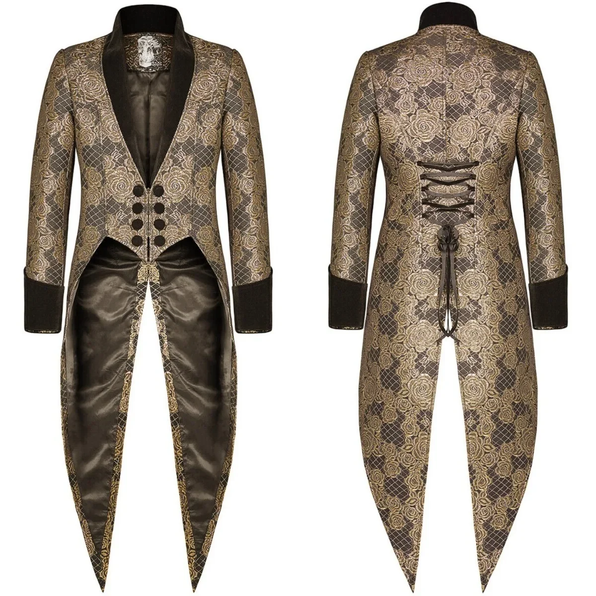 Modische Herren-Gothic-Steampunk-Frackjacke aus schwarzem Brokat, Hochzeits-Jacquardjacke für Herren