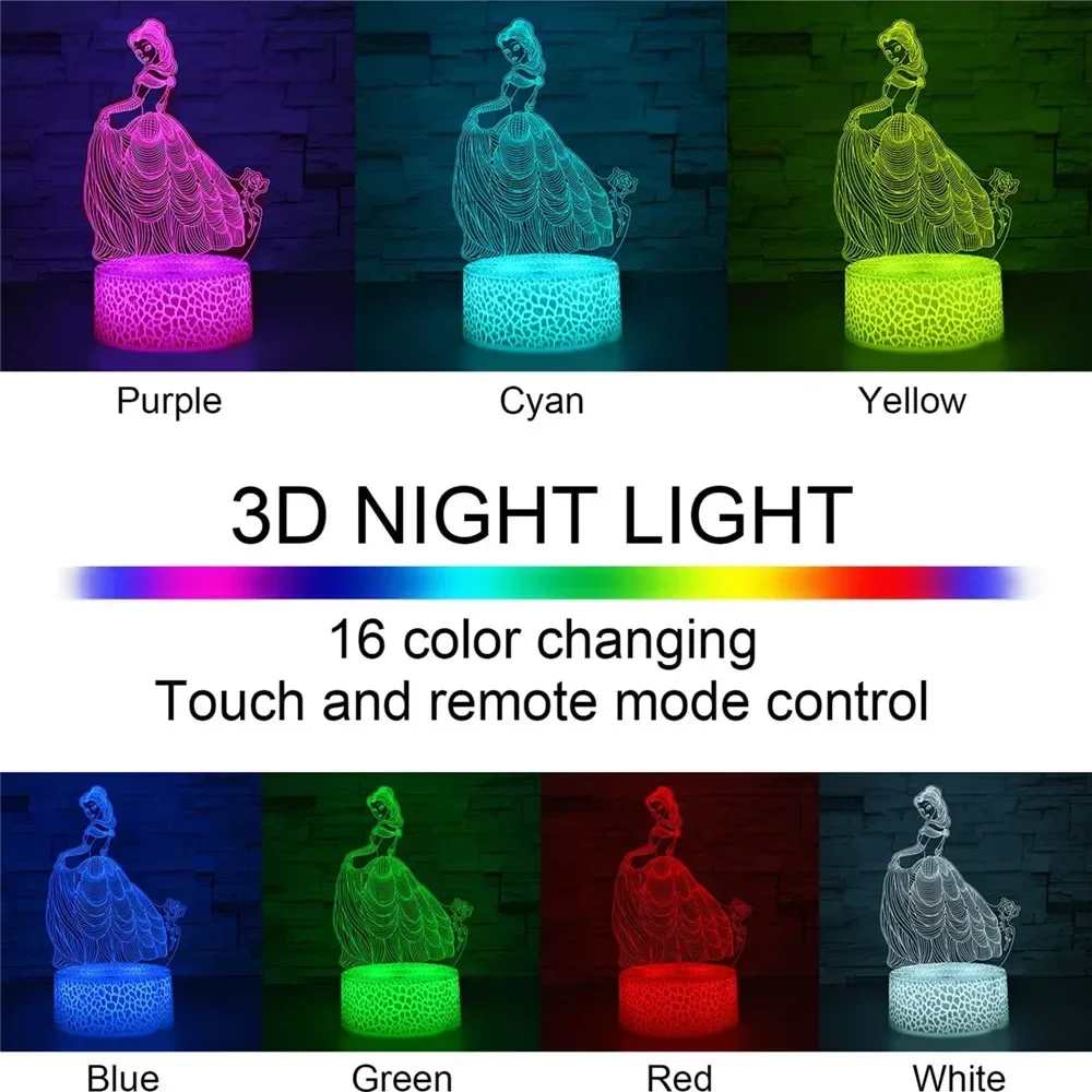 Frozen 3d Night Light Visual Creative LED Desk Lamp Touch Control 16 Color Change Home Decorations Kids Holiday Gifts