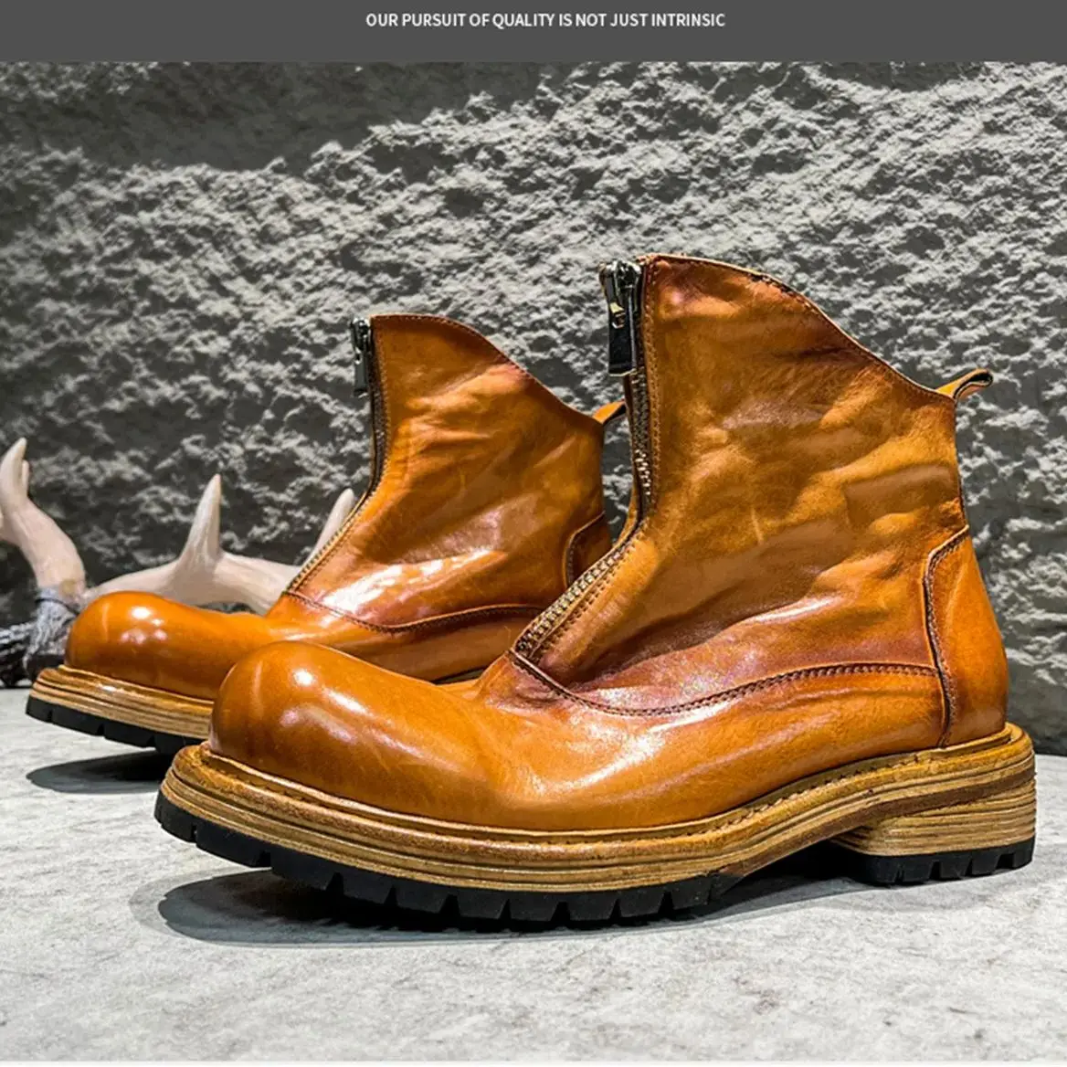 

Original Designer Customized Goodyear Handmade Retro Water Wash Sewing Made Cowhide Wild Motor Denim leisure Zipper Boots