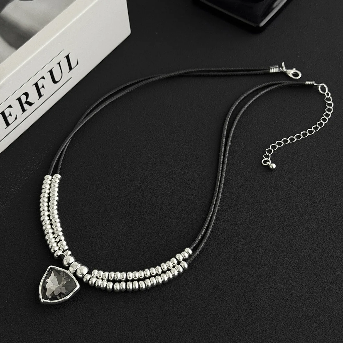High Quality Geometric Gemstone Pendant Necklace Beaded Acrylic Rhinestone Pavé for Women Retro Commuter Daily Wear