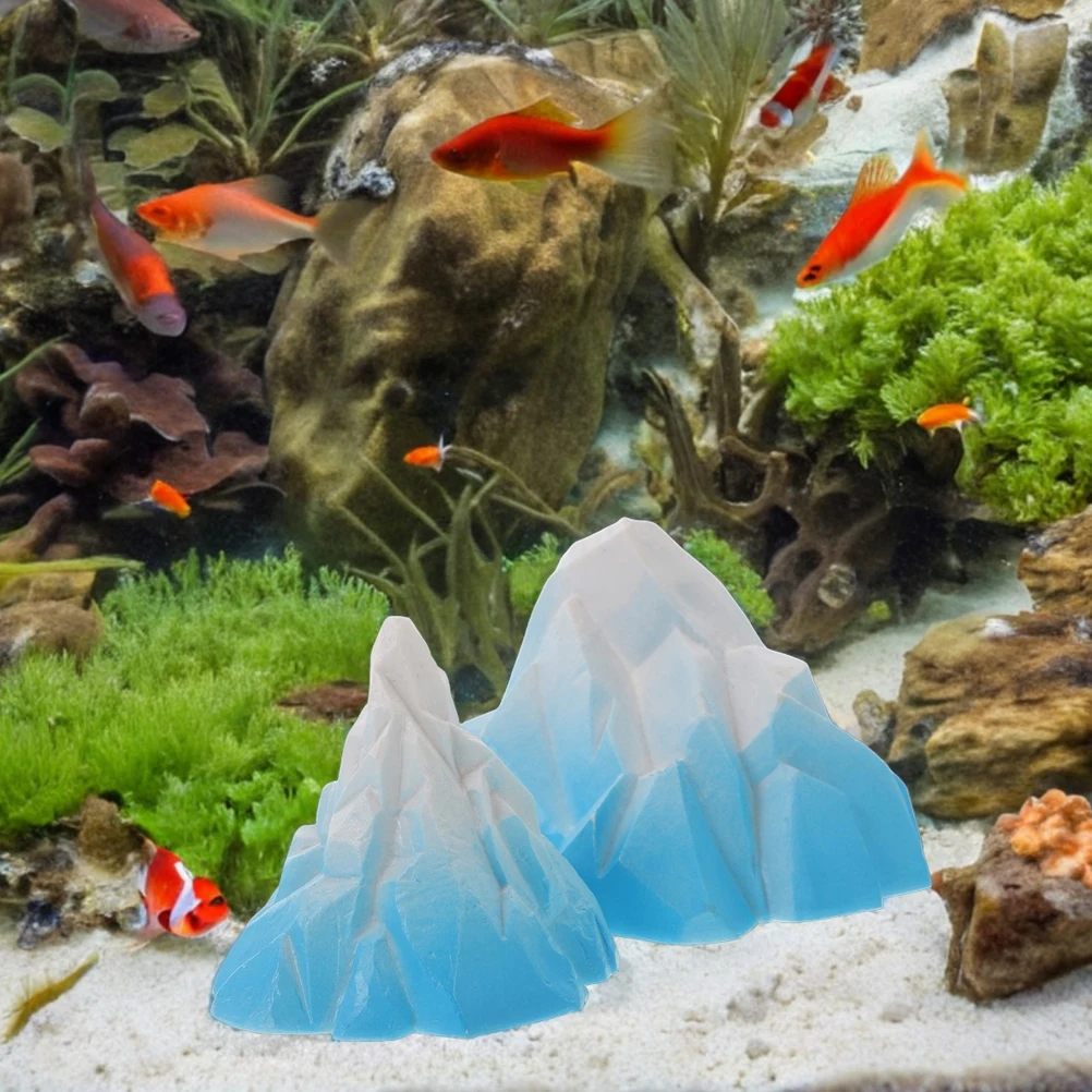 

2 Pcs Simulated Iceberg Decoration Fish Tank Ornament Miniature Antarctica Penguin Figurines Toy