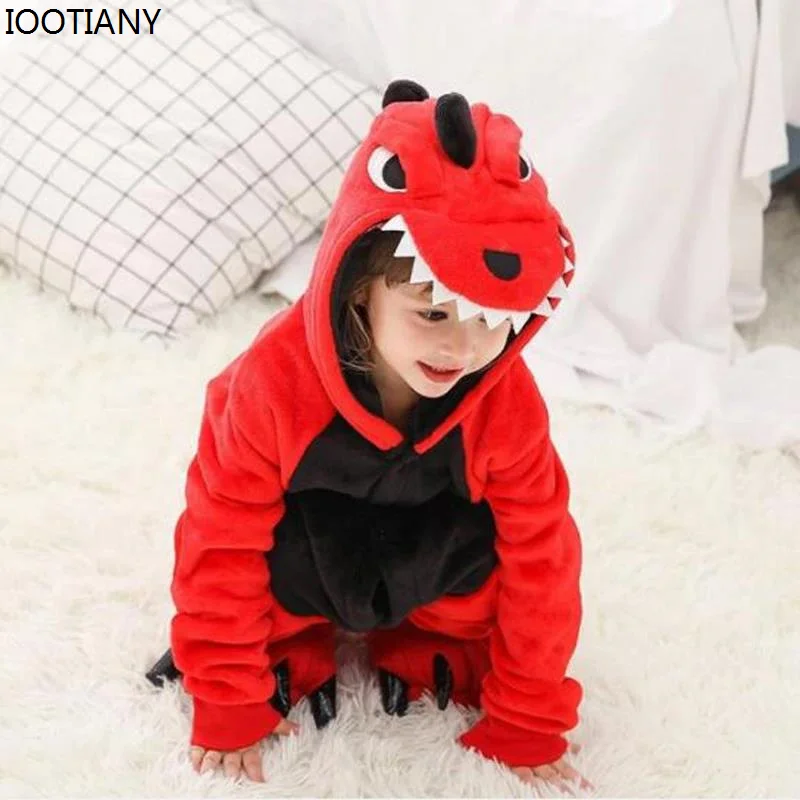 

Cute Animal Role Playing Bodysuit Red Dinosaur Warm Pajamas Children Cartoon Home Clothes Party Outfit Carnival Stage Costume