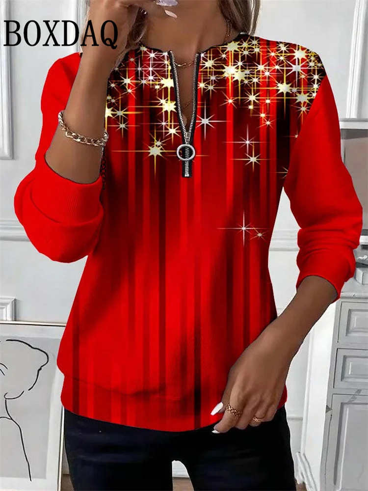 เสื้อสเวตเชิ้ตแขนยาวพิมพ์ลายไท-ได ลายพิมพ์นามธรรม สำหรับผู้หญิง สไตล์ลำลอง ใส่ได้ทุกวัน คอวี ซิป  สำหรับฤดูใบไม้ร่วงและฤดูหนาว ปี 2025