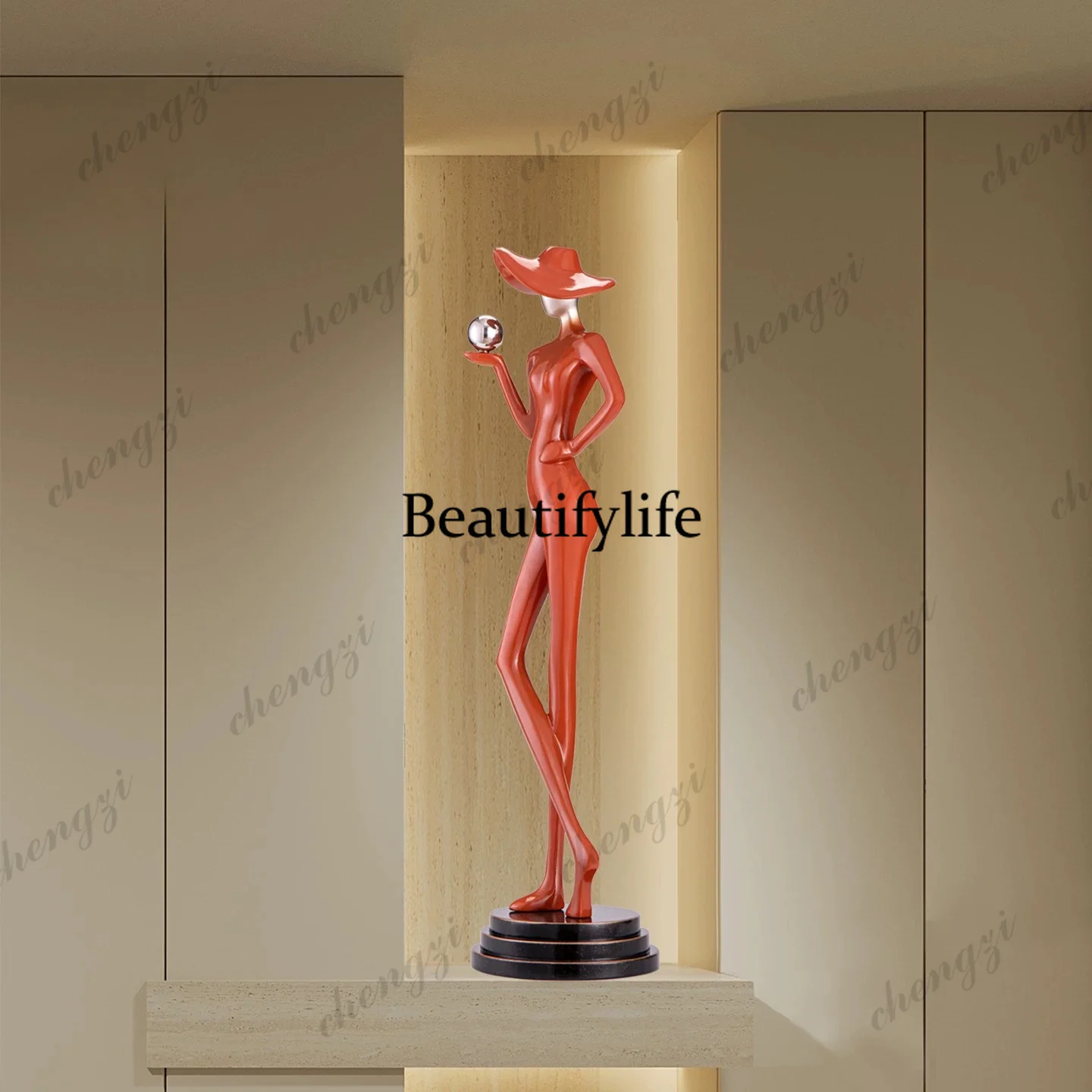 Entrance figure shape vertical ornament slender light luxury high-end living room, minimalist, sculpture