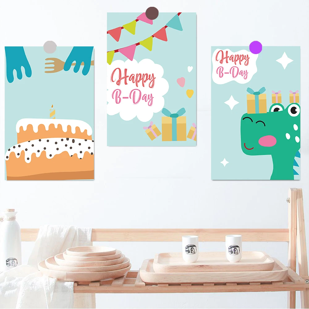 10ชิ้นสติกเกอร์ไดโนเสาร์น่ารักโปสเตอร์วันเกิดคอสเมติกส์คอลล์คอฟฟี่ฮาราจูกุสำหรับห้องของขวัญการ์ดติดผนัง