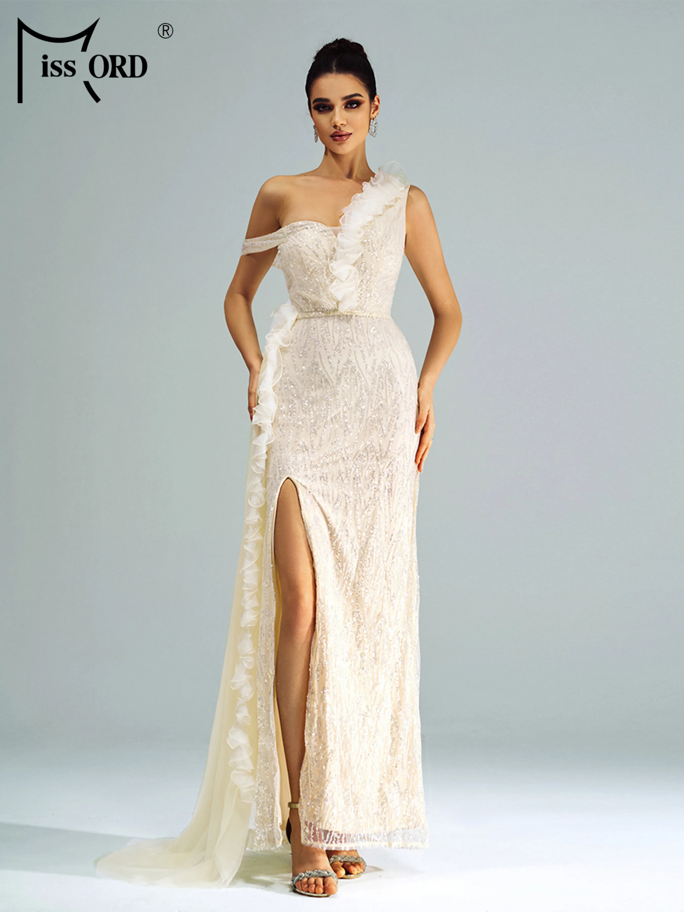 Missord New 2026 Off Shoulder Yellow Sequin Wedding Split Wedding Birthday Party Formal Occasion Graduation Dresses