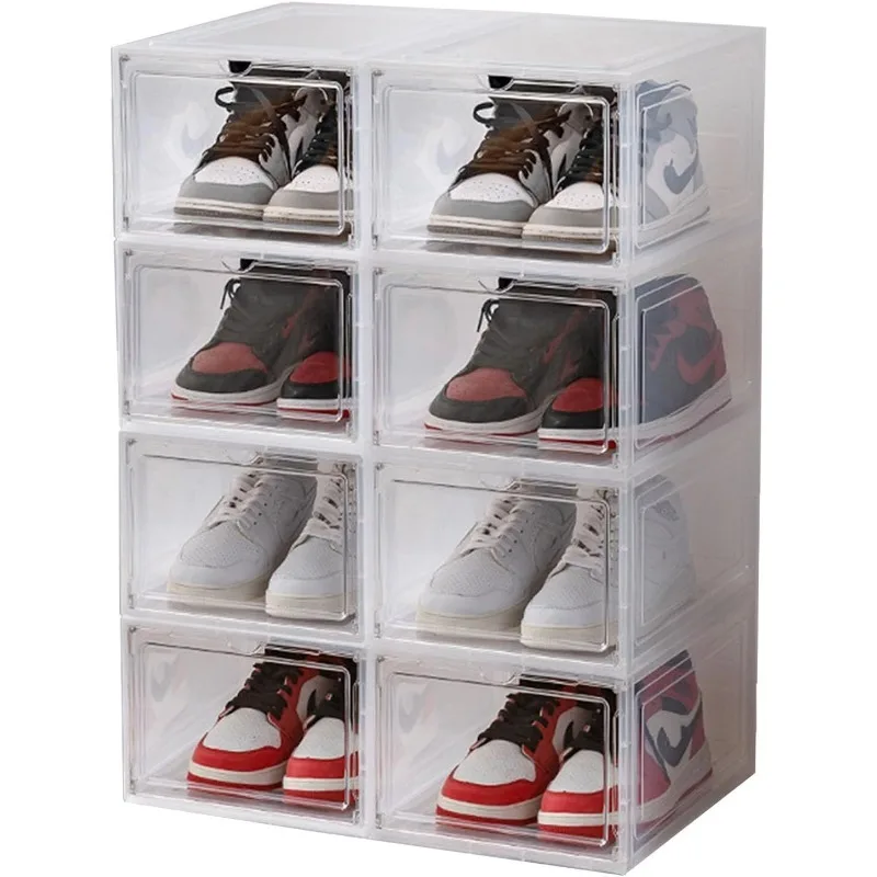 

XXL Drop Front Shoe Storage Box Stackable, 8 Pack Shoe Boxes Clear Plastic Stackable Fit US 15,XXL Sneaker Storage Shoe