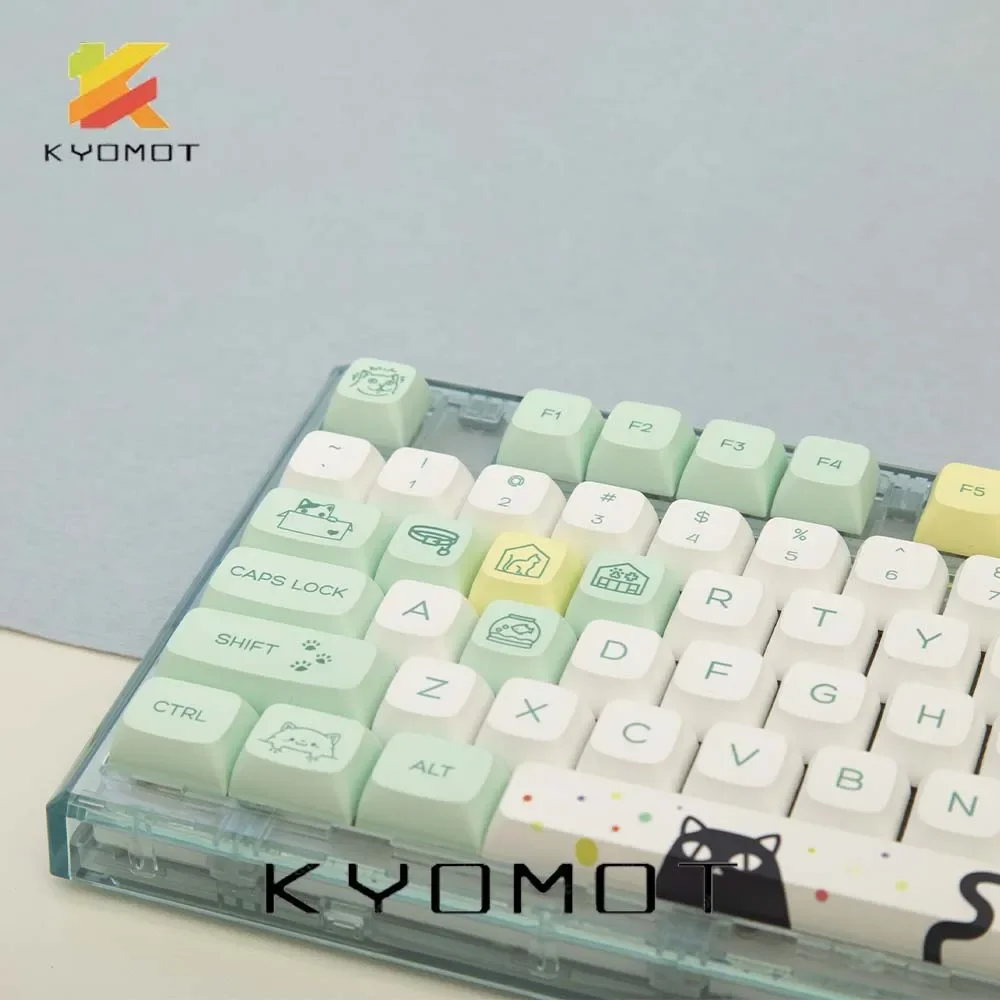 Kyomot 131 teclas bonito gato tema keycaps pbt dye sublimação xda perfil para mx switch teclado mecânico 61/64/68/87/96/104/108