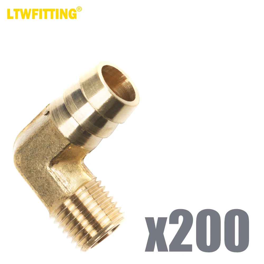 LTWFITTING 90 Degree Elbow Brass Barb Fitting 1/2 ID Hose x 1/4-Inch Male NPT Fuel Boat Water(Pack of 200)