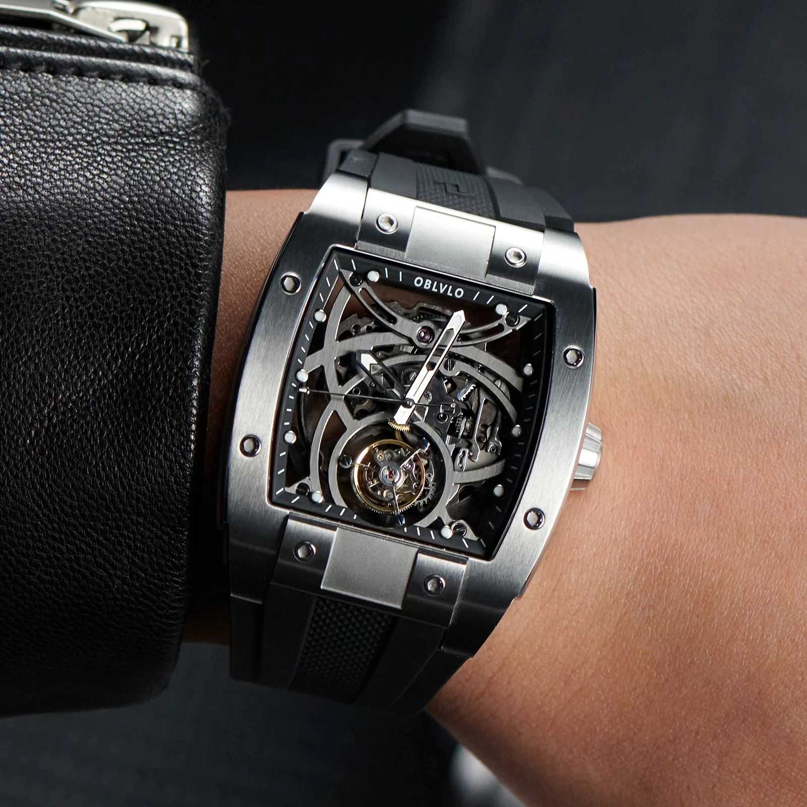 OBLVLO Luxury Rose Gold Flying Tourbillon Men Watch Automatic Self-Wind  Mechanical Watches Sapphire Mirror Waterproor Watch