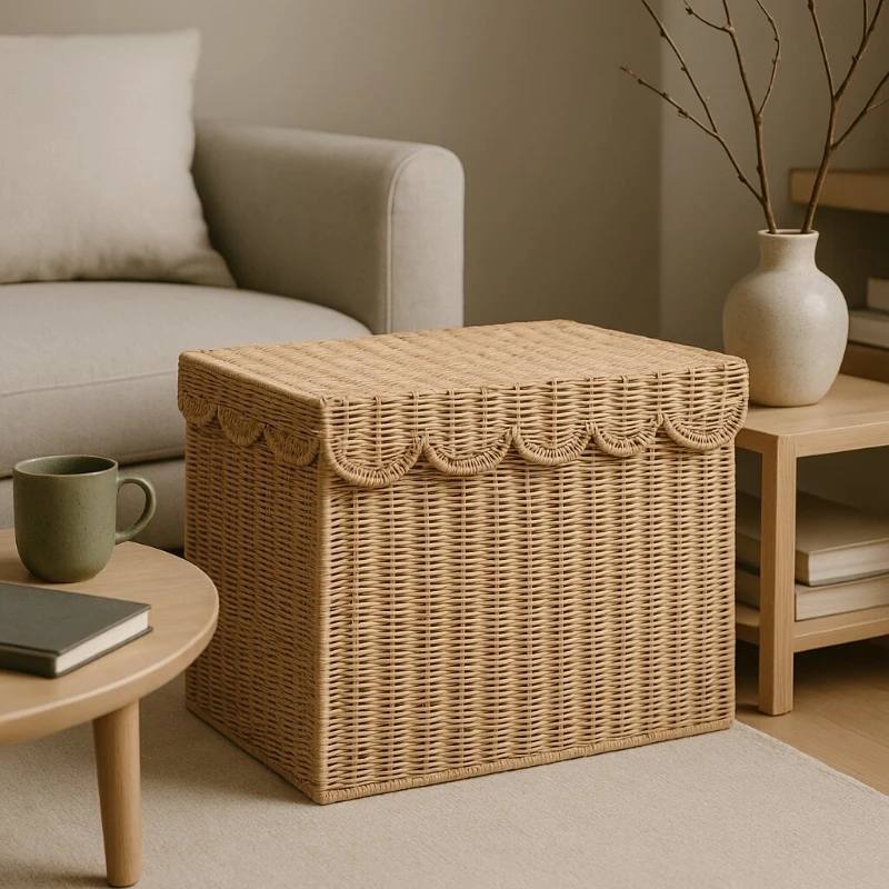 

Square Covered Rope Storage Box Minimalist Organizer Basket for Desktop Living Room Home Office INS Style