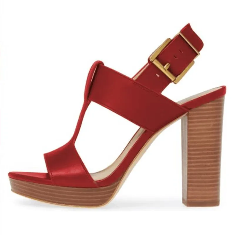 SHOFOO Fashionable women's high-heeled sandals Green/red satin sandals About 12cm heel height Coarse heeled sandals Summer shoes