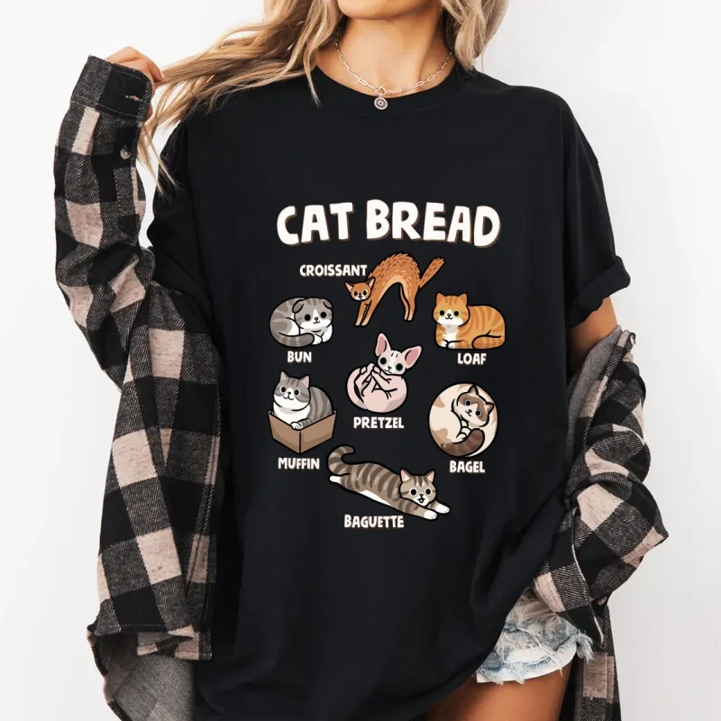 Cat Bread T-Shirt Funny Cat Loaf Sourdough Starter Meme Tshirt Casual Printed Cotton Short Sleeve Tees Streetwear Clothing