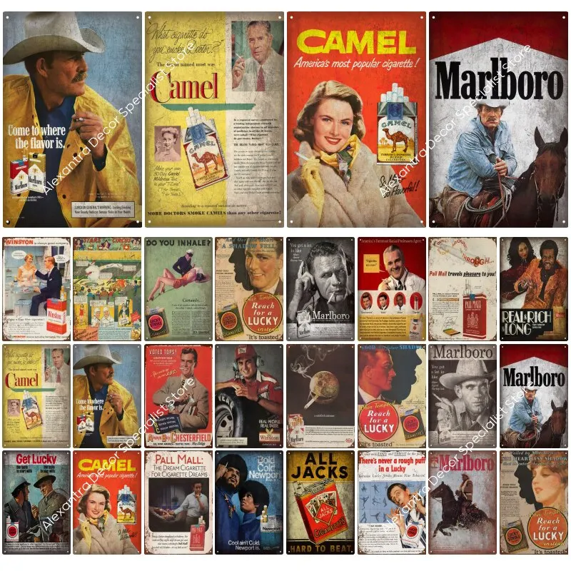 Vintage Tobacco Poster Tin Sign  Metal Wall Art for Club Man Cave Smoke Shop  Retro Cigarette Advertising Plaque  Home Decor