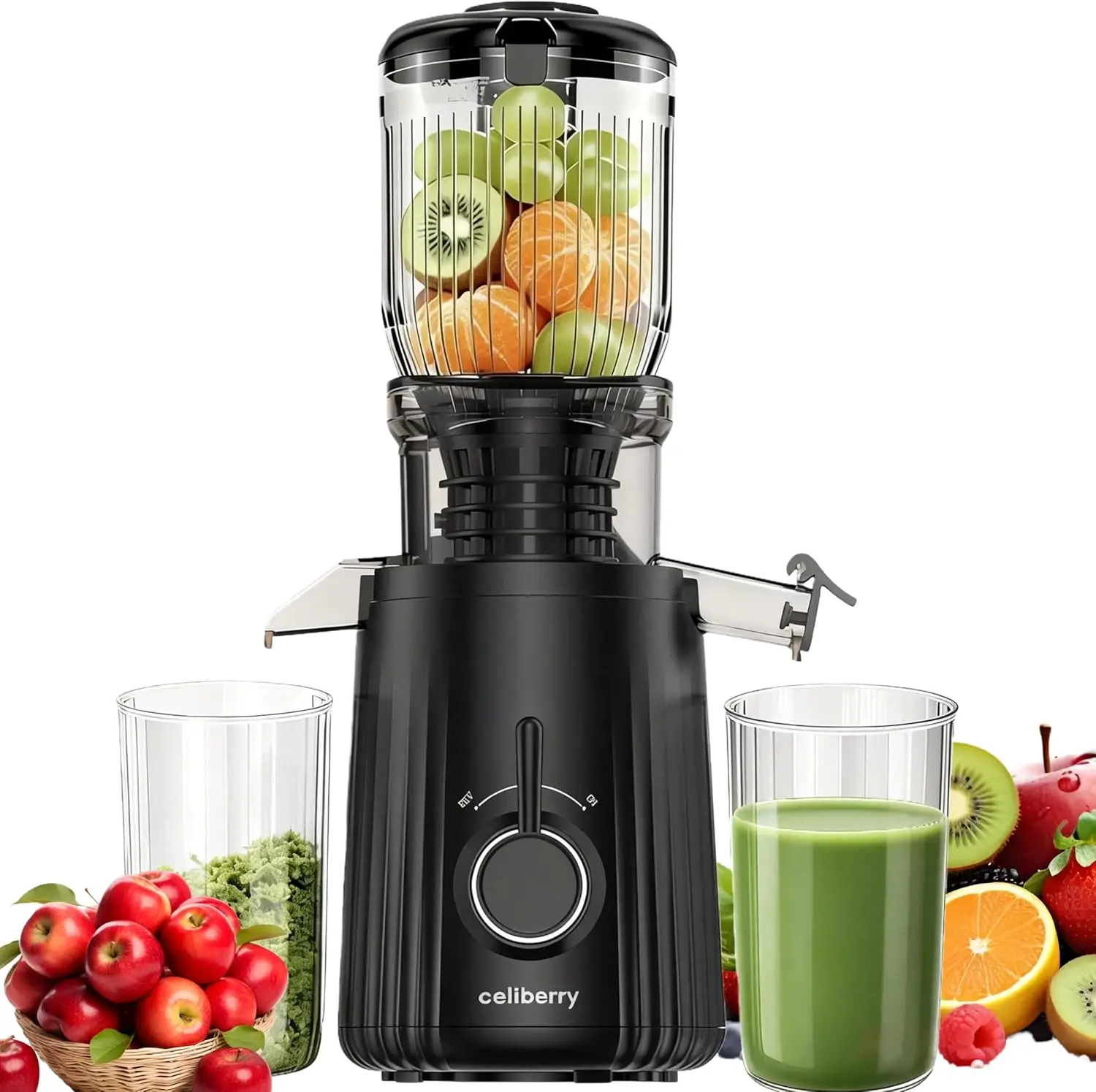 Slow Masticating Juicer with Large Chute, Self-Feeding Extractor for Whole Fruits & Vegetables, High Yield, Quiet Operation