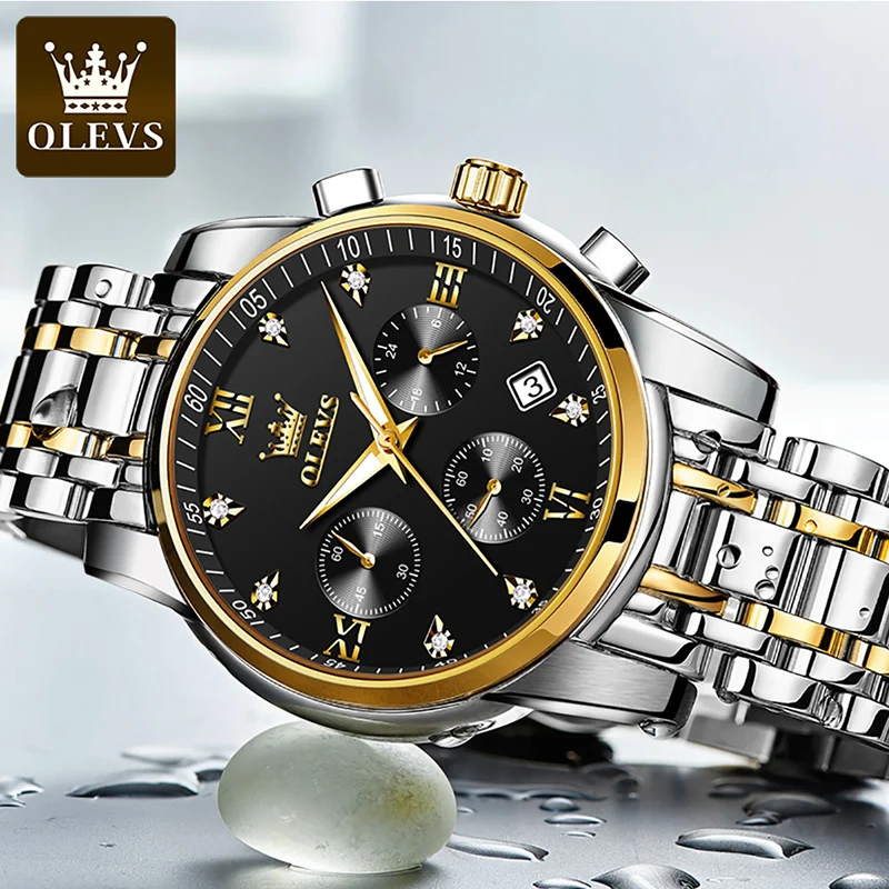 Olevs Uhren für Männer Top Marke Luxus Chronograph leuchtende Quarzuhr Mode Business wasserdichte Edelstahl Armbanduhr