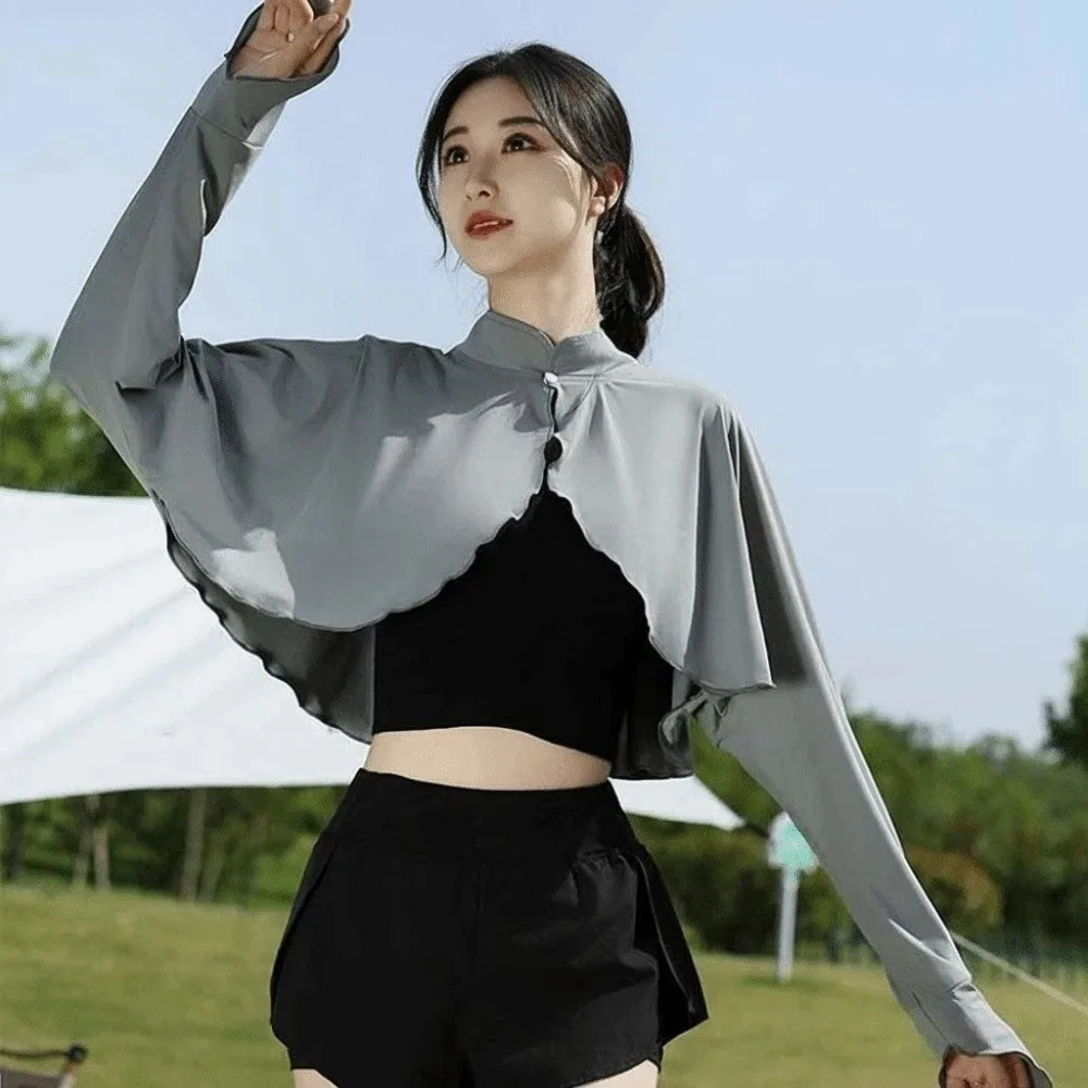 

Solid Color Summer Sunscreen Shawl Long Sleeve Sunshade Cloak Ice Silk Cape Crop Top Thin Sun Protection Clothing Riding
