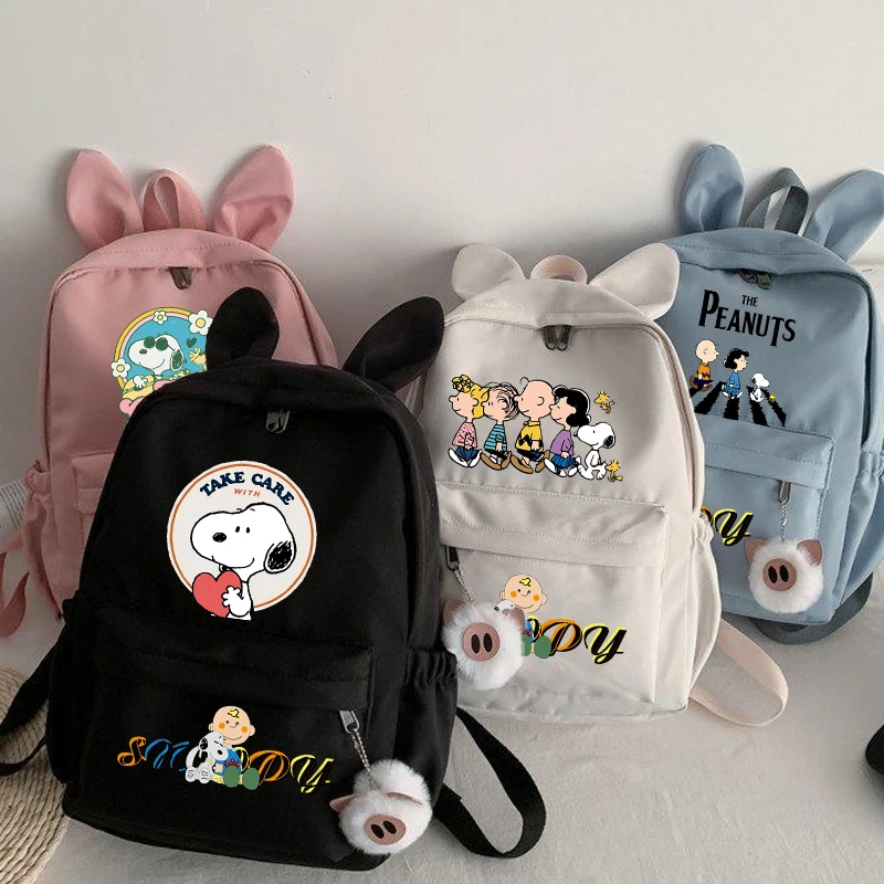 Snoopy Backpack Anime Kawaii Rabbit Ear Knapsack Teenager Cartoon boy girl School Bag Book Bag Rucksack School Supplies Gift