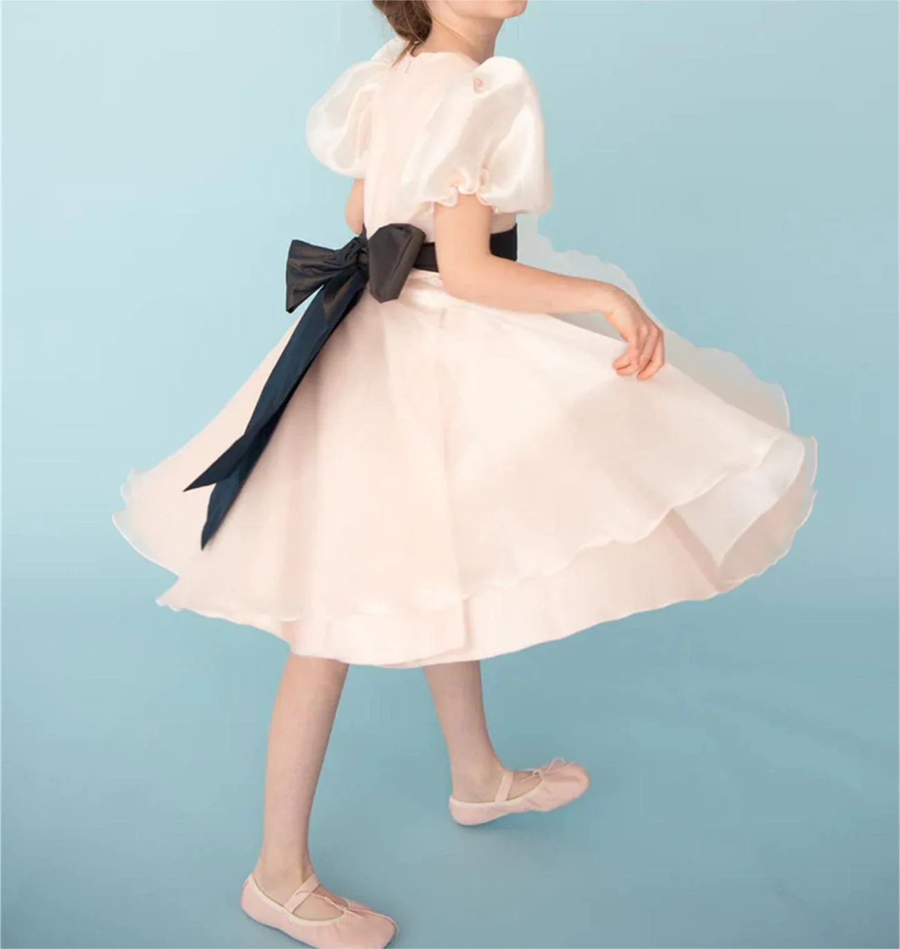 Robe Tutu en Satin Brcorporelle à Manches Bouffantes et Col Rond pour Fille, PoinTenue Rose à Fermeture Éclair avec Nministériels d, pour Enfant