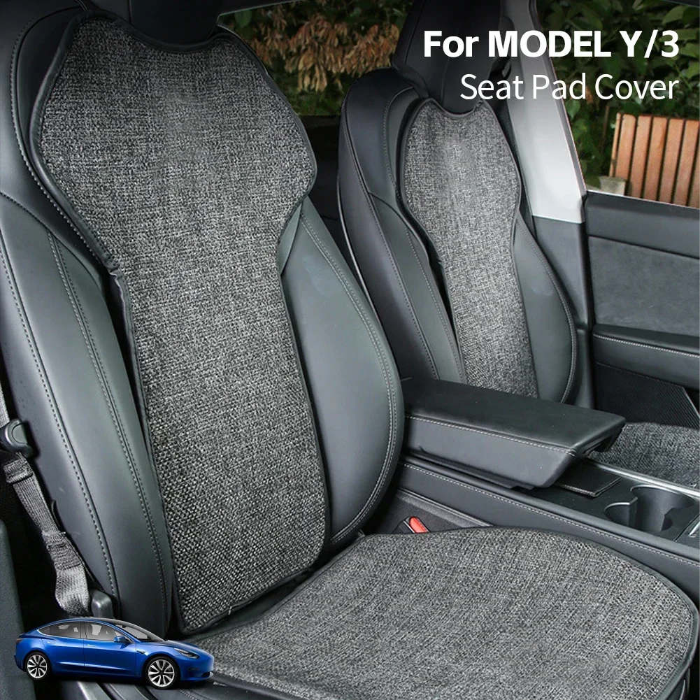 Car Seat Cushion for Tesla Model 3 2018-2022 2023/Model Y Linen Cotton Seat Cover Cushion Breathable Comfortable Four Seasons