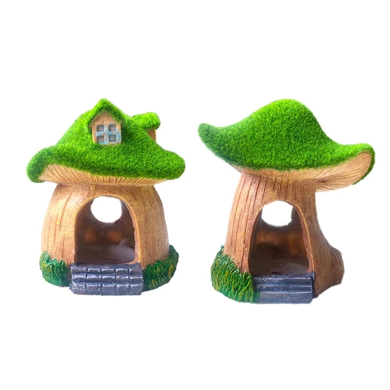 

Green Mushroom House Simulations Landscape DIY Bonsais Crafts Realistic Colorful Mushroom House for Aquariums Fish Tanks