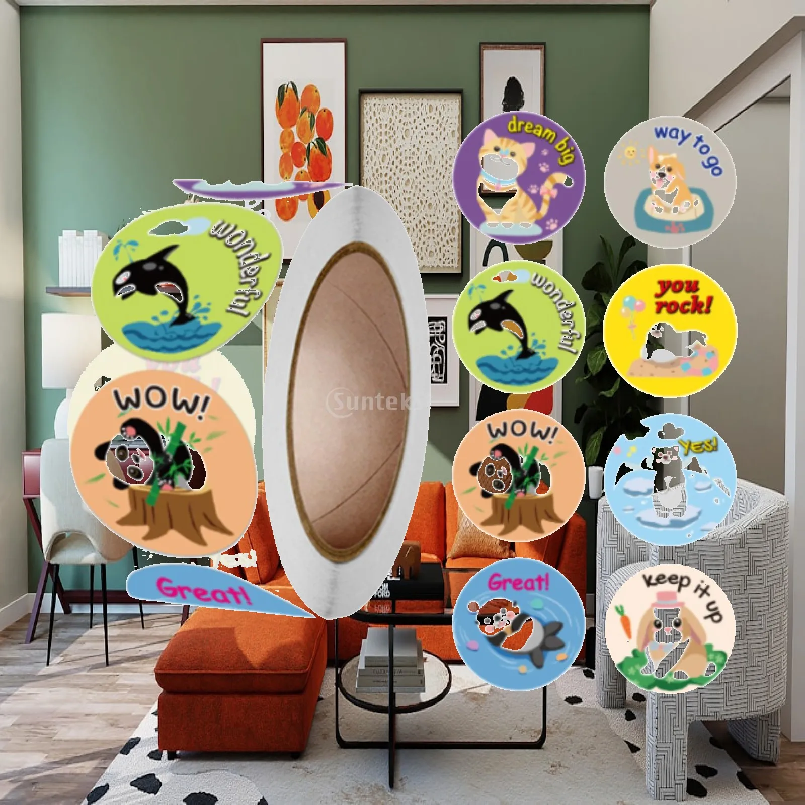 500x Round Animal Stickers Animal Cartoon Stickers Removable 1'' Gift Decoration Stickers for Home Classroom