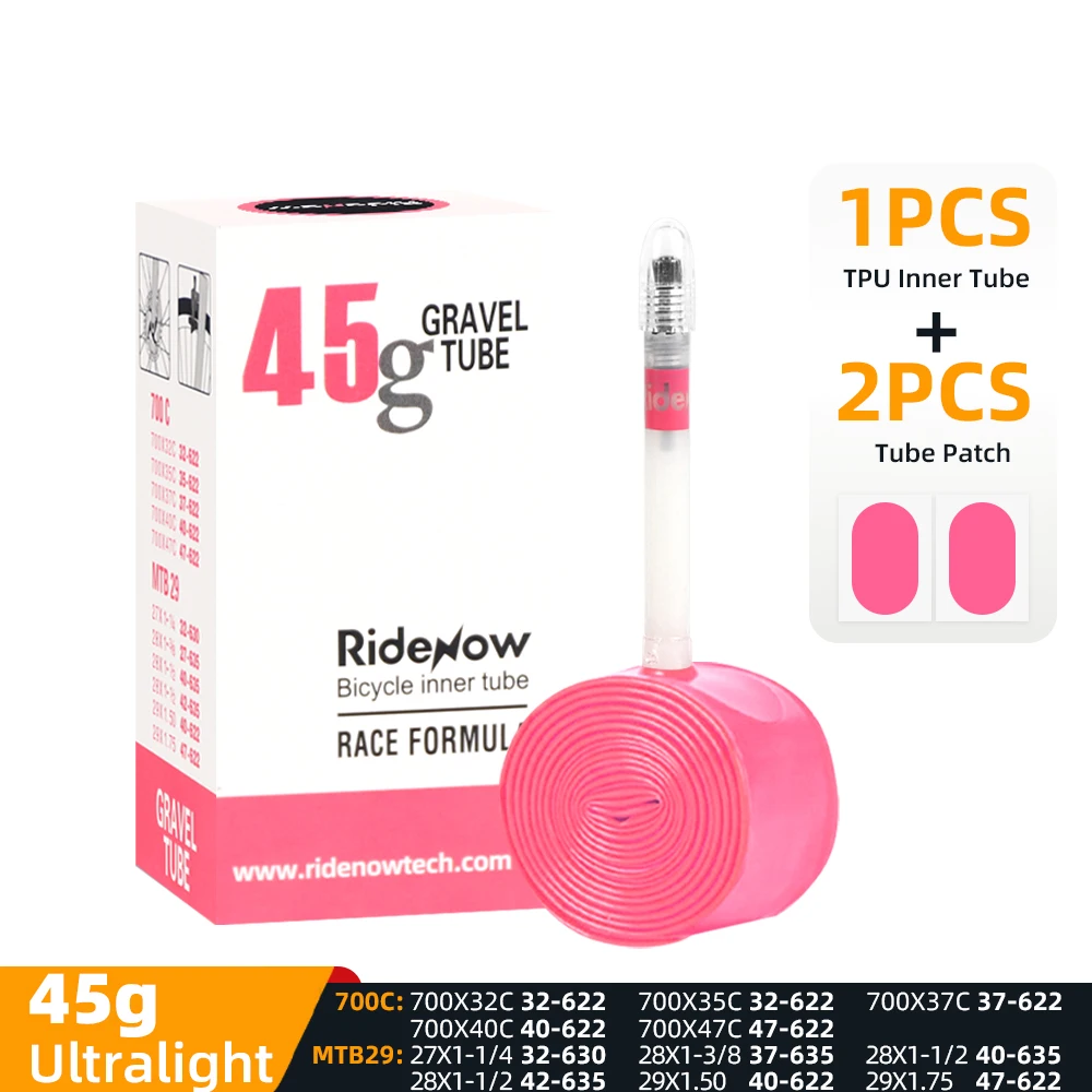 Ridenow Ultralight Bike TPU Tube 26 /27.5 /29 Inch MTB Bike Inner Tire 45mm/65mm/85mm For Gravel 700c 32c-47c Super Light Tube