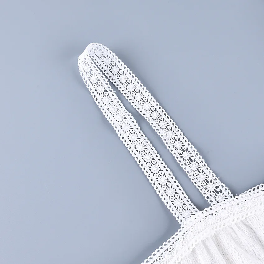 Summer Elegant Jacquard Weave Shorts Suits Pajamas Cotton Ruffles White Sleepwear Home Spaghetti Strap Vest Casual Sets 5